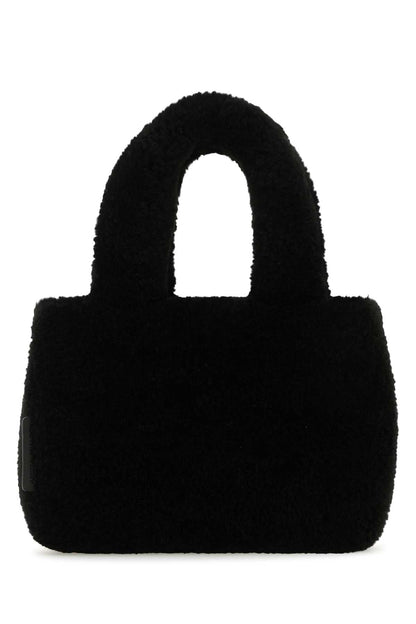 Amina Muaddi Women Black Shearling Amini Giuly Handbag by Luosophy