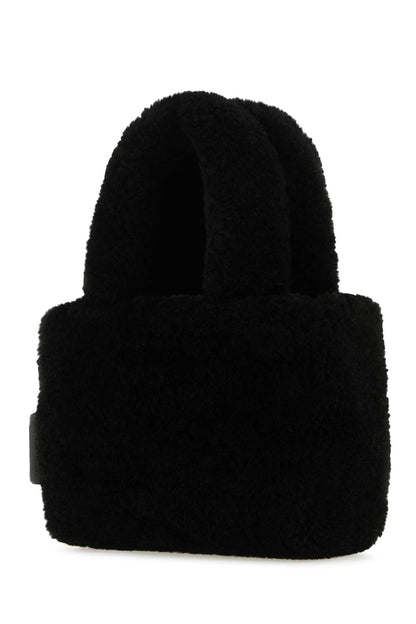 Amina Muaddi Women Black Shearling Amini Giuly Handbag by Luosophy