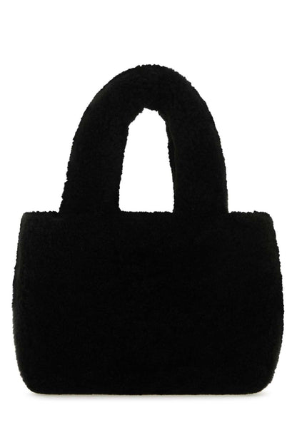 Amina Muaddi Women Black Shearling Amini Giuly Handbag by Luosophy