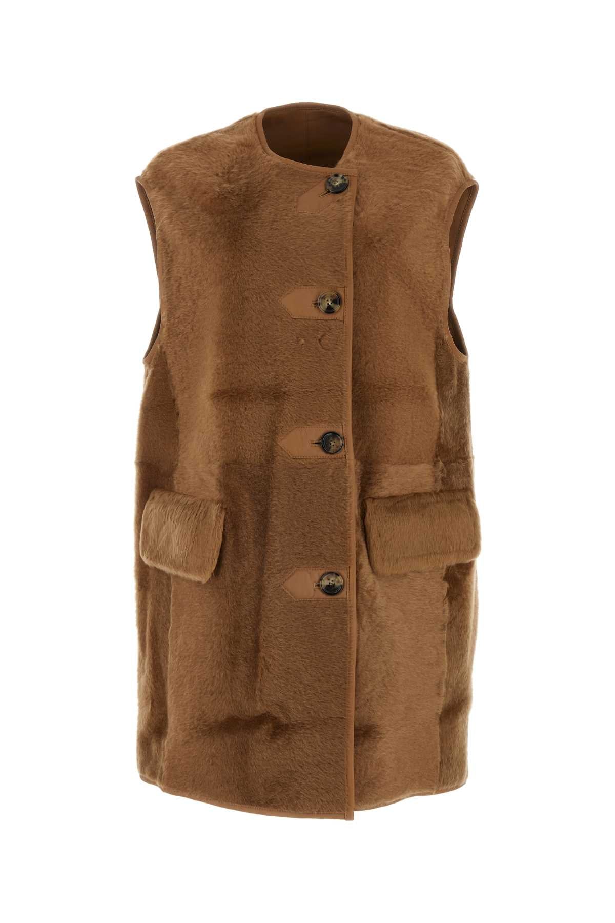 Max Mara Women Biscuit Shearling Effige Sleeveless Coat by Luosophy