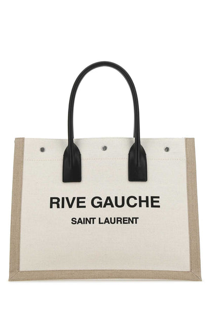 Saint Laurent Men Sand Canvas Big Rive Gauche Shopping Bag by Luosophy