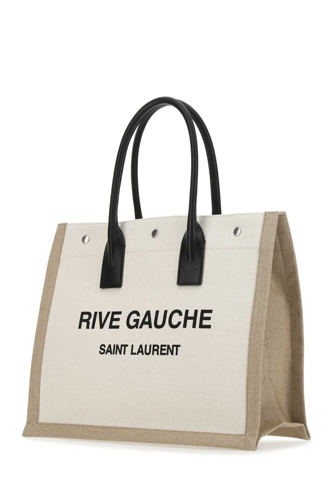 Saint Laurent Men Sand Canvas Big Rive Gauche Shopping Bag by Luosophy
