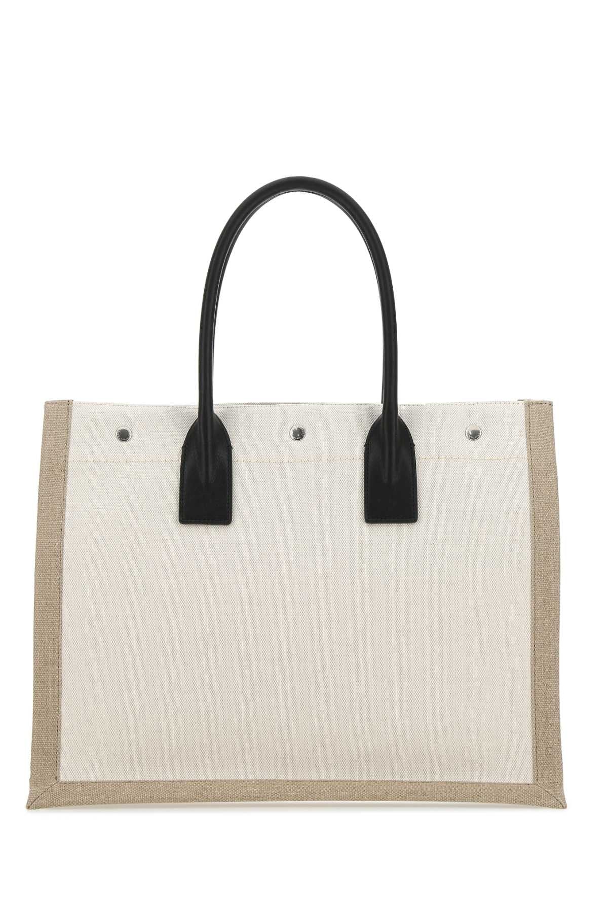 Saint Laurent Men Sand Canvas Big Rive Gauche Shopping Bag by Luosophy