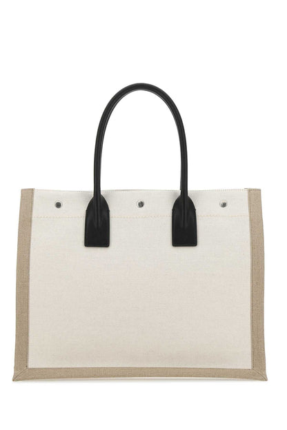 Saint Laurent Men Sand Canvas Big Rive Gauche Shopping Bag by Luosophy