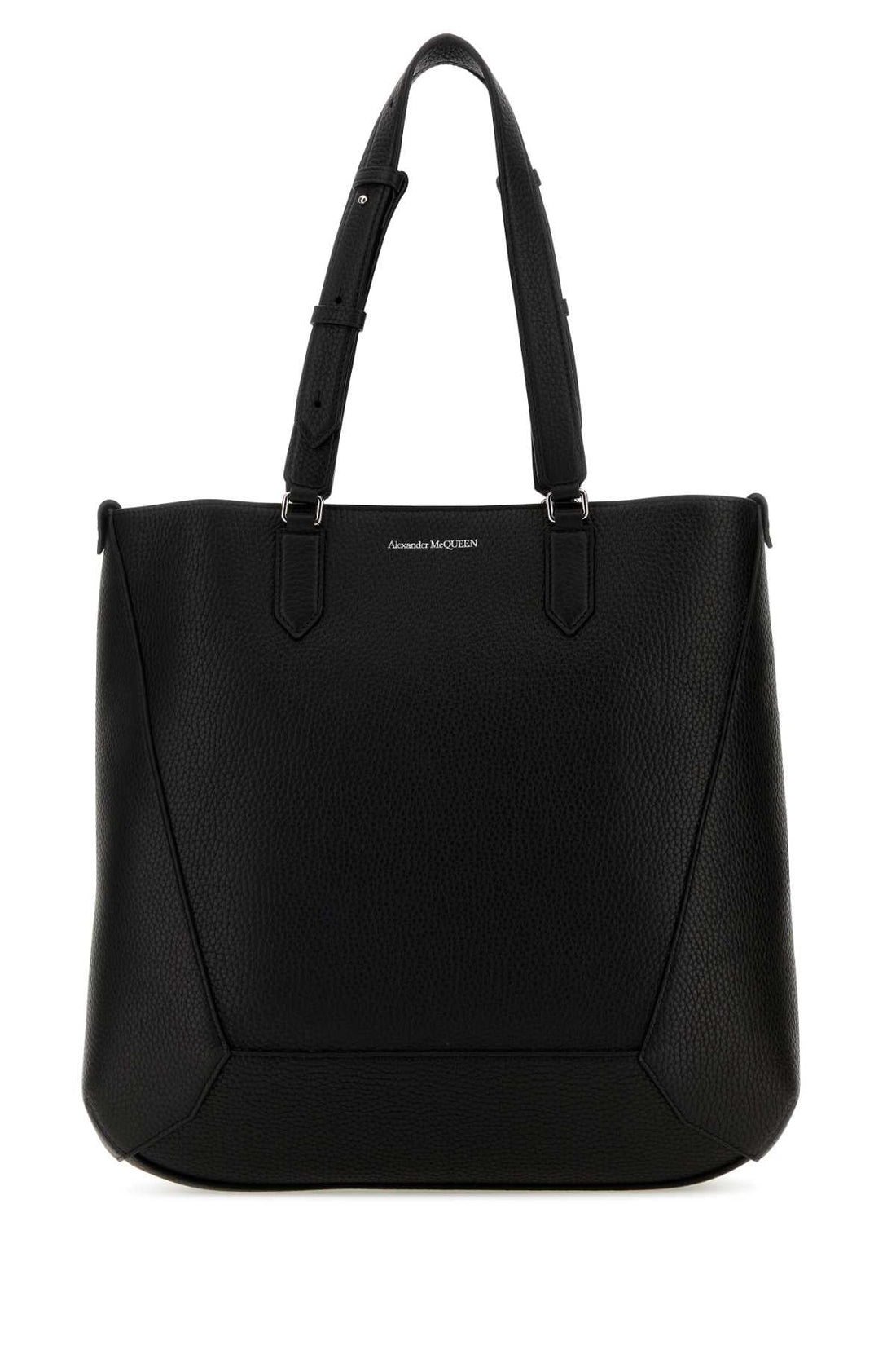 Alexander Mcqueen Men Black Leather Medium Edge Shopping Bag by Luosophy