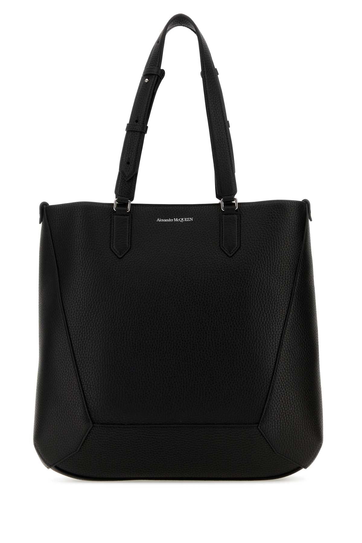 Alexander Mcqueen Men Black Leather Medium Edge Shopping Bag by Luosophy