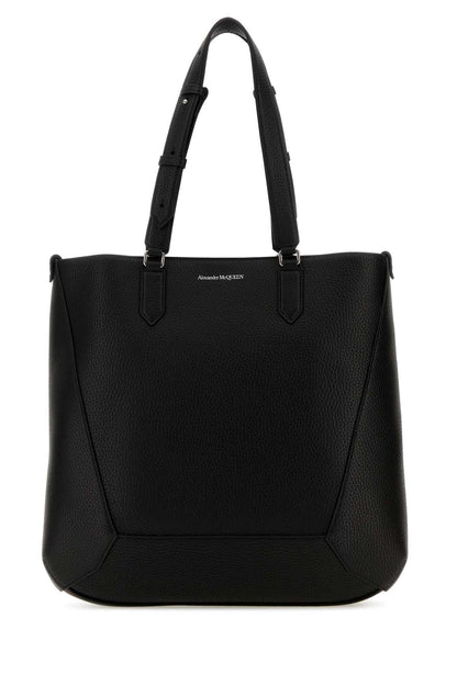 Alexander Mcqueen Men Black Leather Medium Edge Shopping Bag by Luosophy