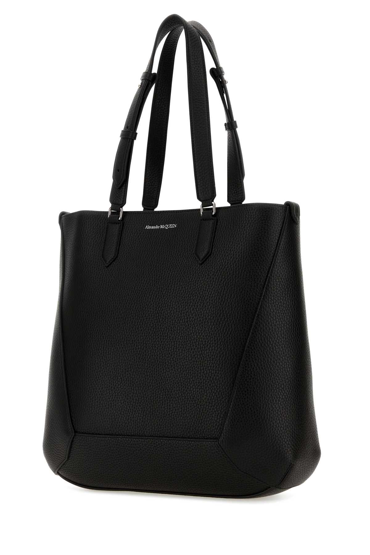 Alexander Mcqueen Men Black Leather Medium Edge Shopping Bag by Luosophy