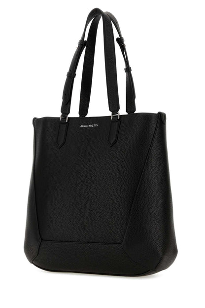 Alexander Mcqueen Men Black Leather Medium Edge Shopping Bag by Luosophy