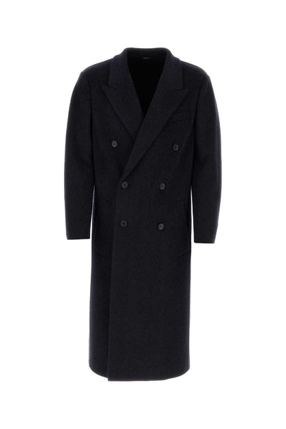 Fendi Men Navy Blue Wool Blend Coat by Luosophy
