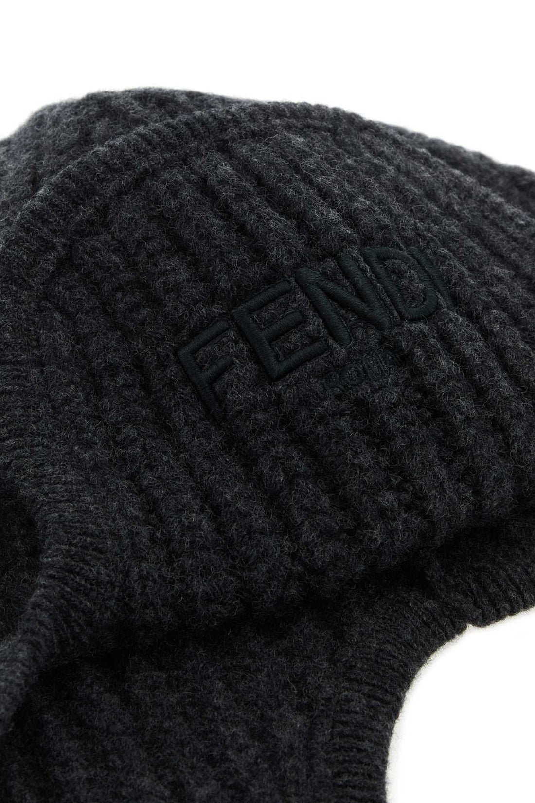 Fendi Men Melange Graphite Wool Beanie Hat by Luosophy
