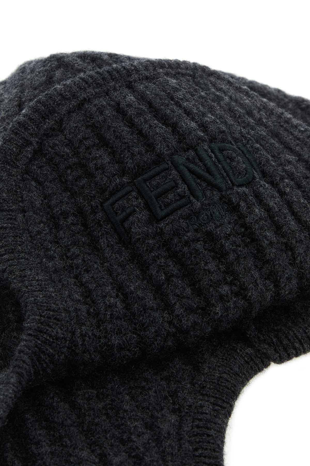 Fendi Men Melange Graphite Wool Beanie Hat by Luosophy