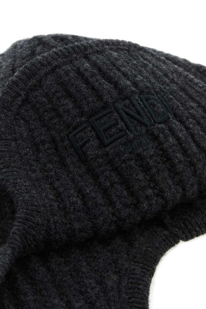 Fendi Men Melange Graphite Wool Beanie Hat by Luosophy
