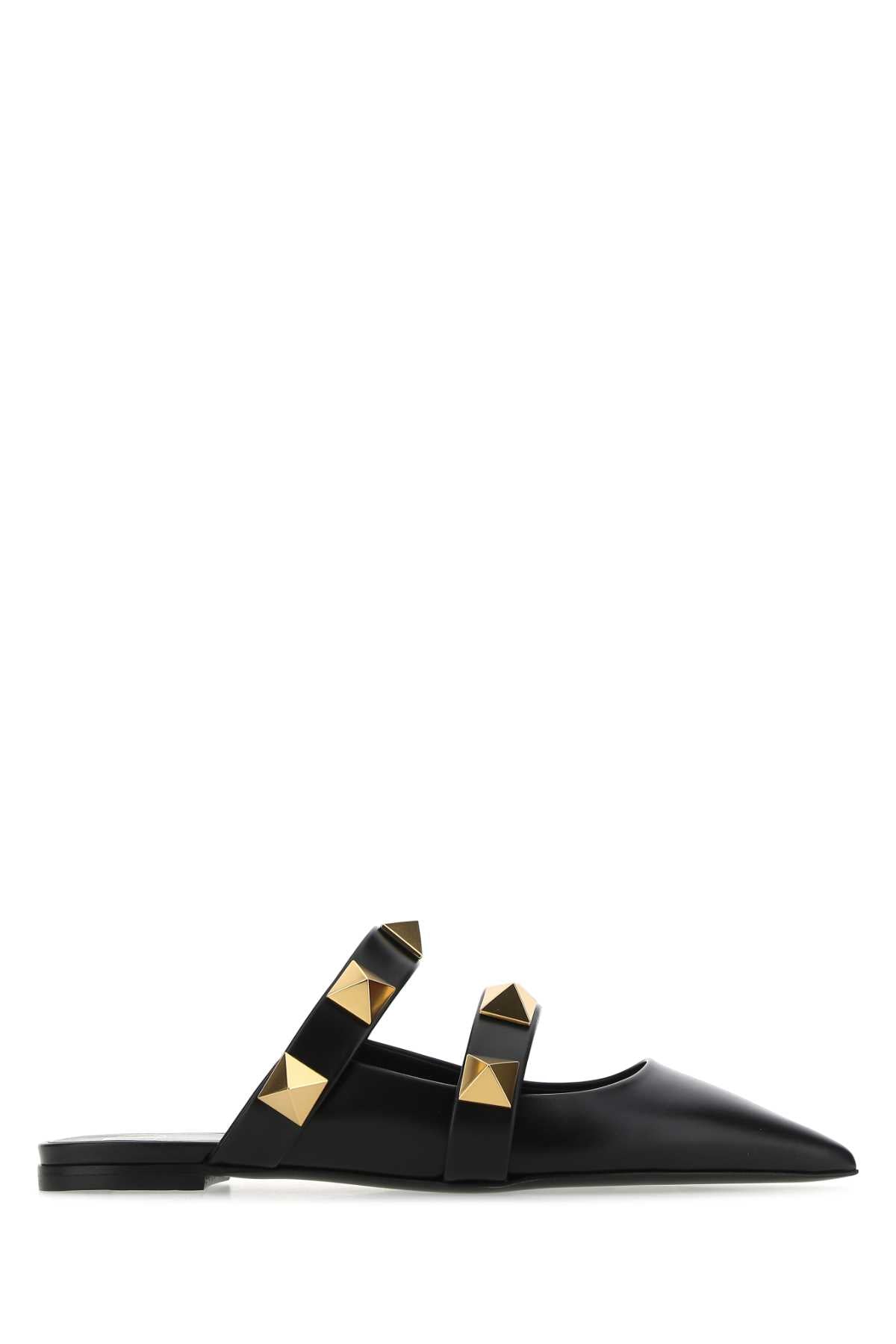 Valentino Garavani Women Black Leather Roman Stud Slippers by Luosophy