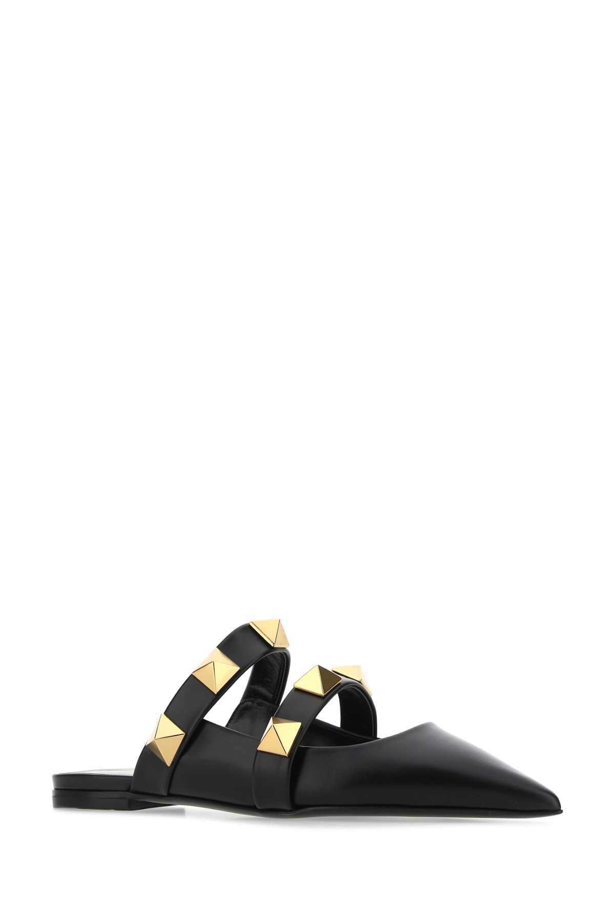 Valentino Garavani Women Black Leather Roman Stud Slippers by Luosophy