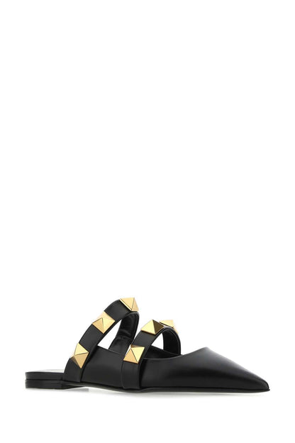 Valentino Garavani Women Black Leather Roman Stud Slippers by Luosophy