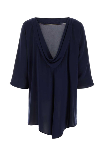 Max Mara Women Midnight Blue Triacetate Blend Ferro Blouse by Luosophy