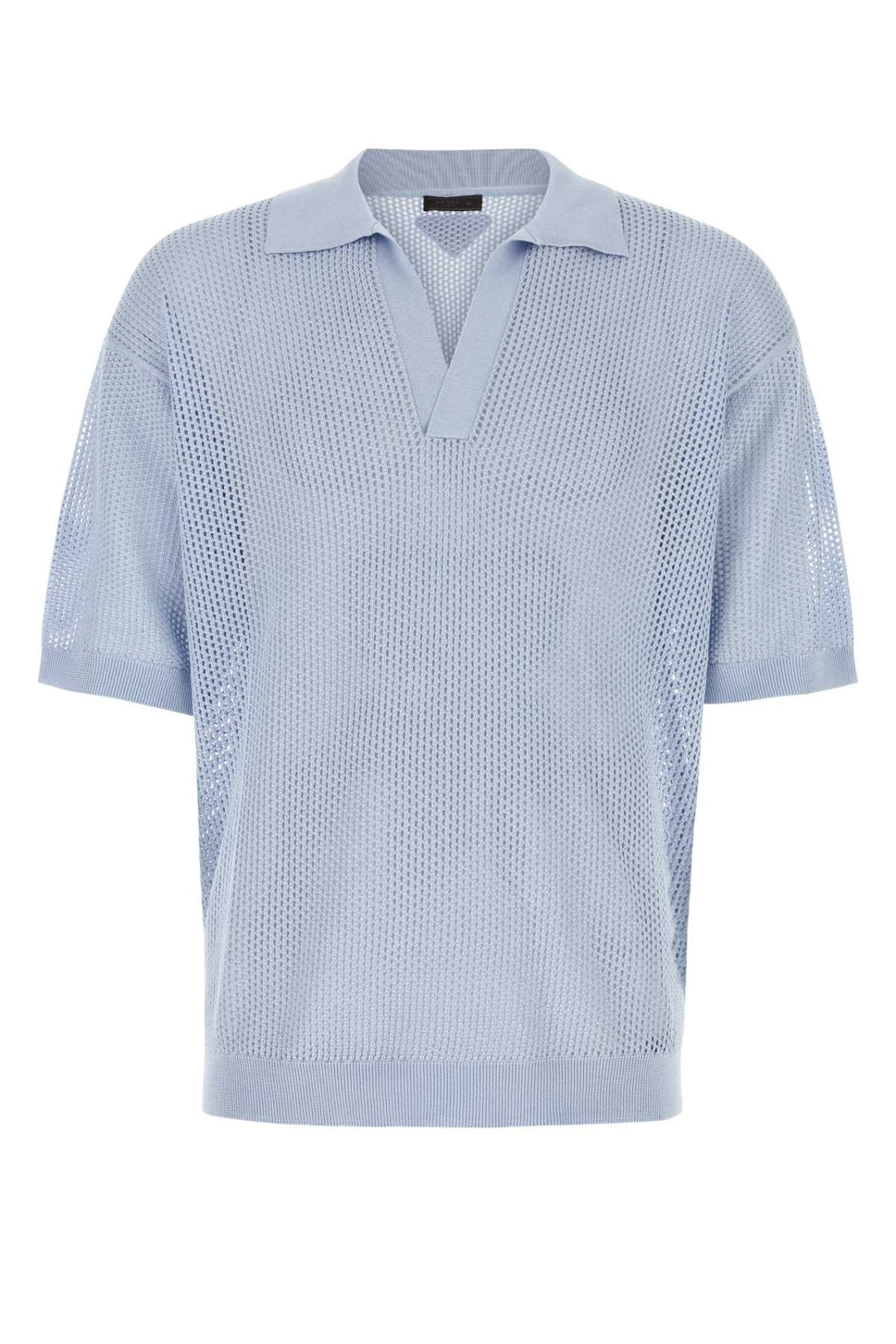 Prada Men Powder Blue Silk Blend Polo Shirt by Luosophy