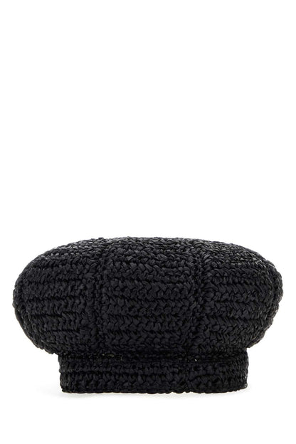 Prada Women Black Rafia Baker Boy Hat by Luosophy