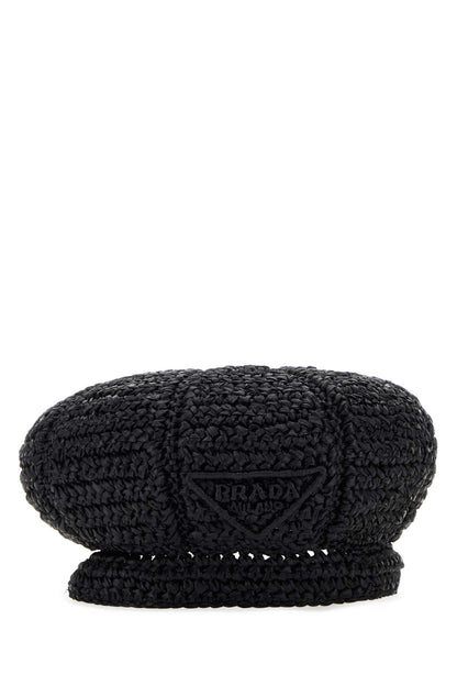 Prada Women Black Rafia Baker Boy Hat by Luosophy