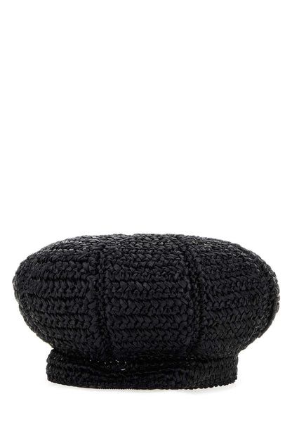 Prada Women Black Rafia Baker Boy Hat by Luosophy