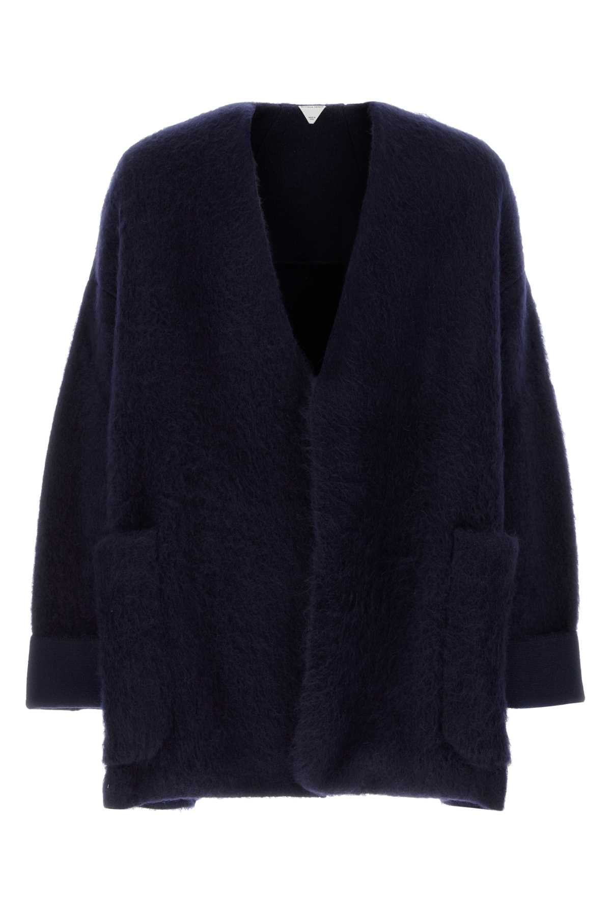 Bottega Veneta Men Navy Blue Stretch Wool Blend Cardigan by Luosophy