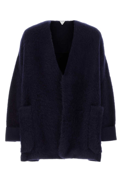 Bottega Veneta Men Navy Blue Stretch Wool Blend Cardigan by Luosophy