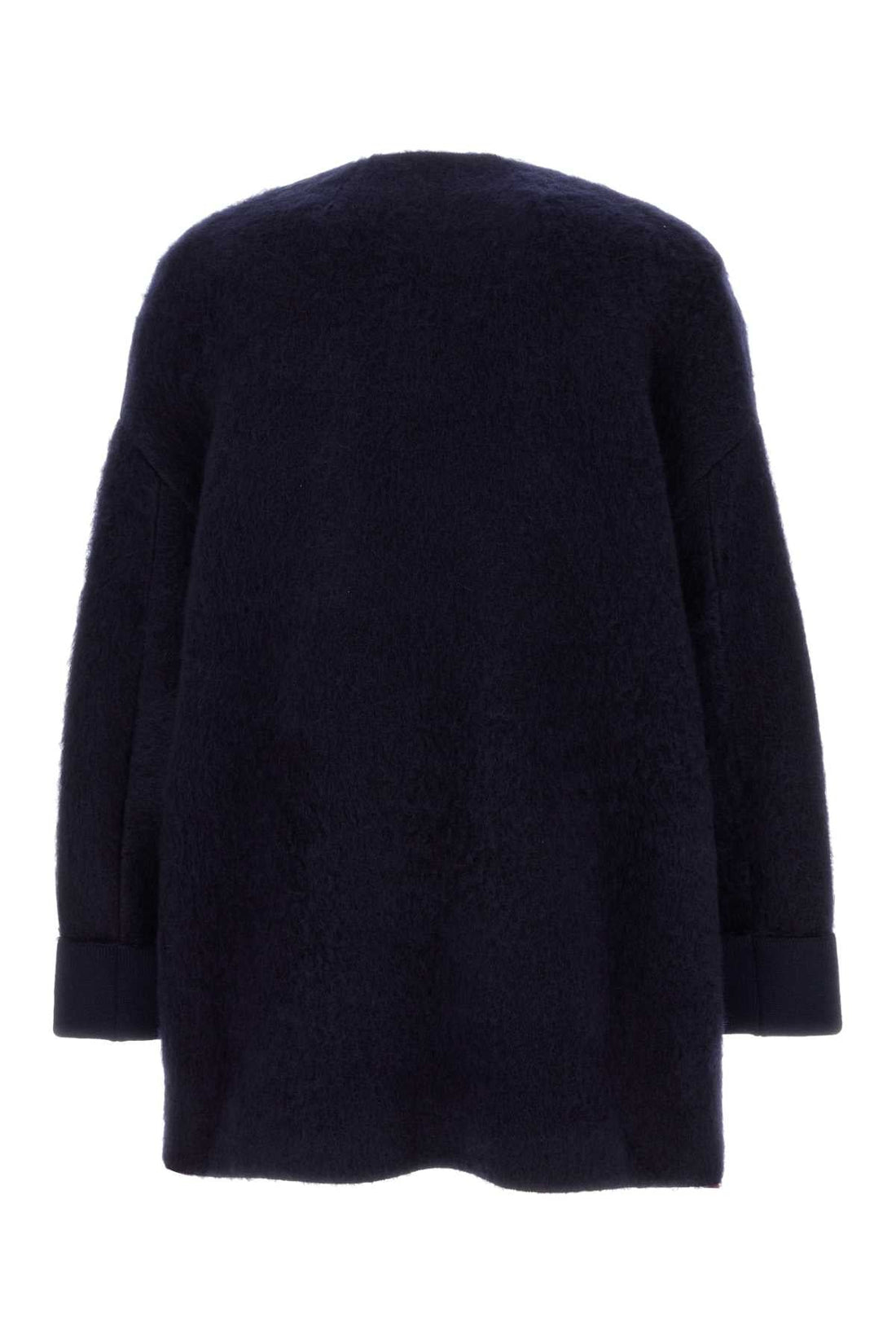 Bottega Veneta Men Navy Blue Stretch Wool Blend Cardigan by Luosophy