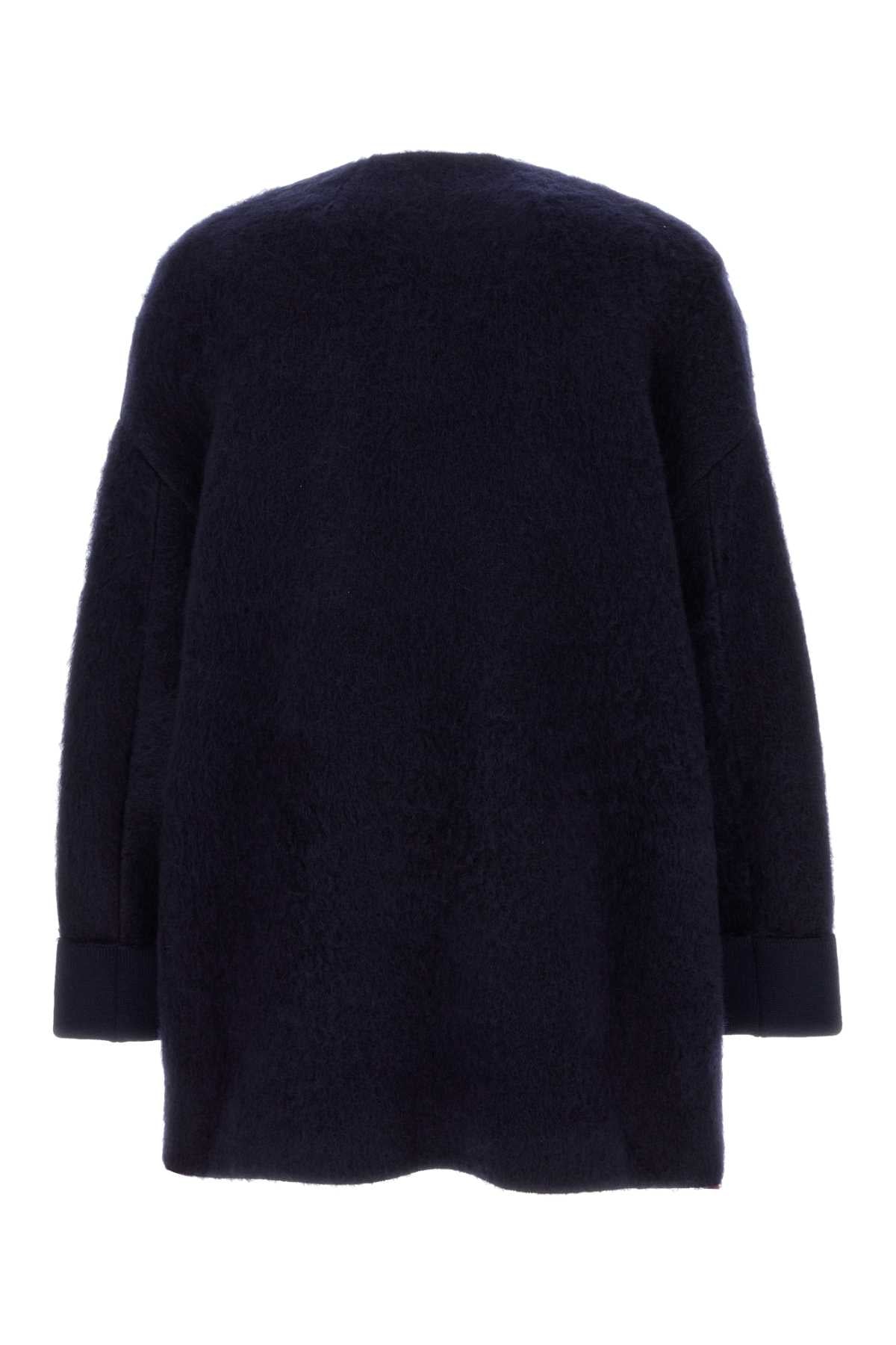 Bottega Veneta Men Navy Blue Stretch Wool Blend Cardigan by Luosophy