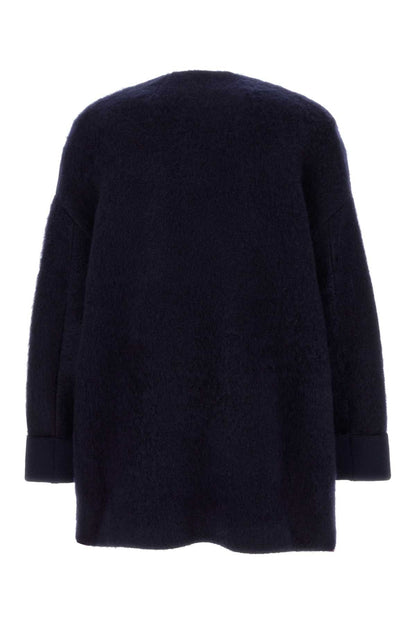 Bottega Veneta Men Navy Blue Stretch Wool Blend Cardigan by Luosophy