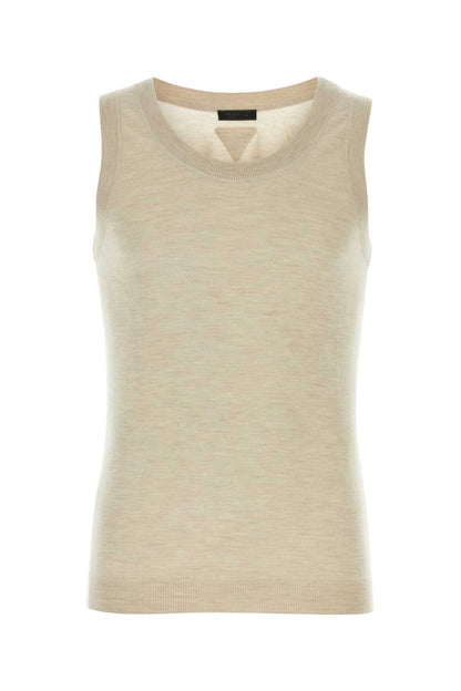 Prada Men Melange Sand Cashmere Tank Top by Luosophy