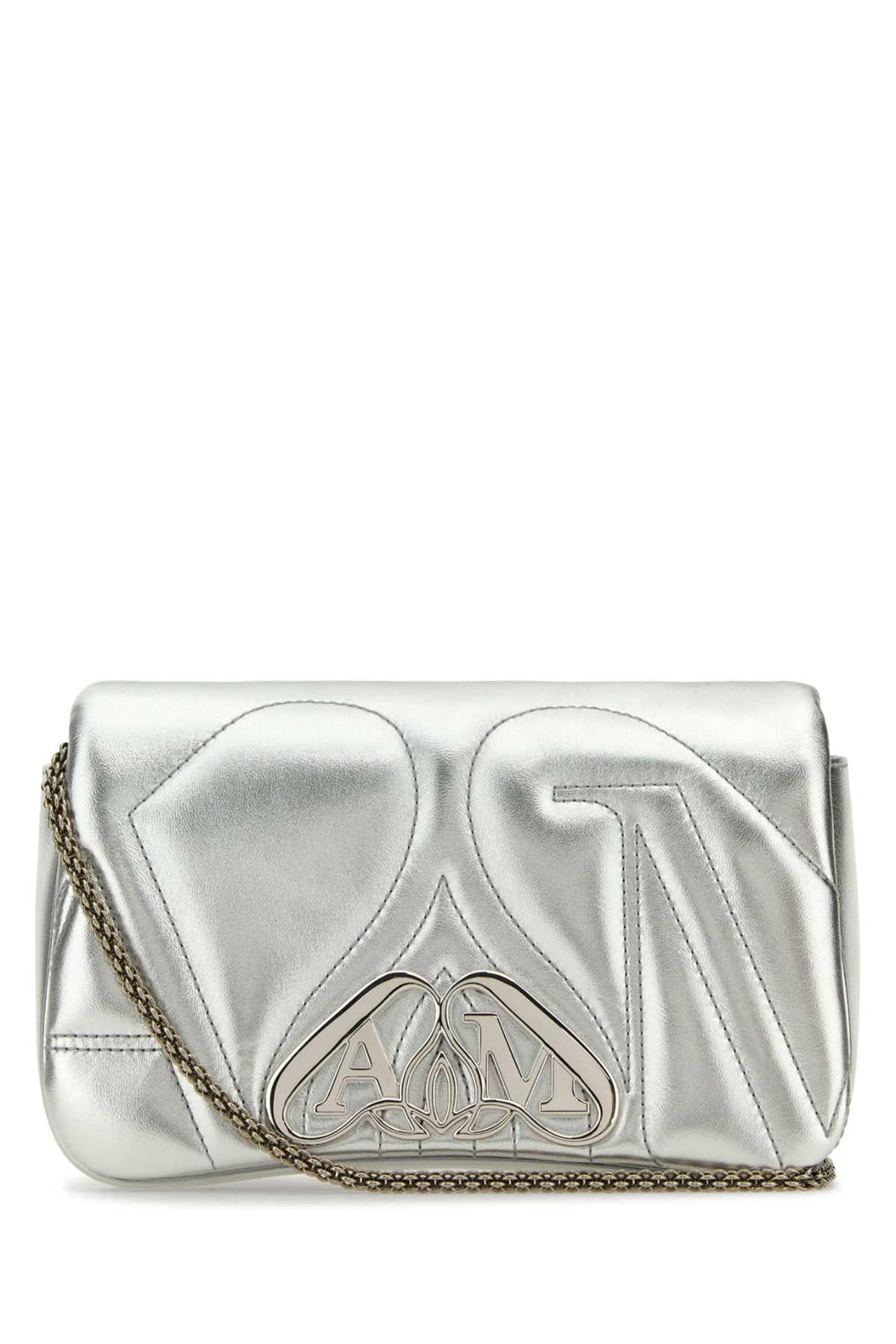 Alexander Mcqueen Women Silver Leather Mini Seal Clutch by Luosophy