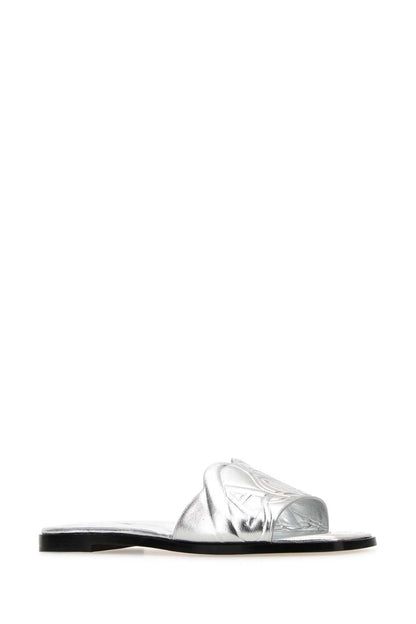 Alexander Mcqueen Women Silver Leather Slippers