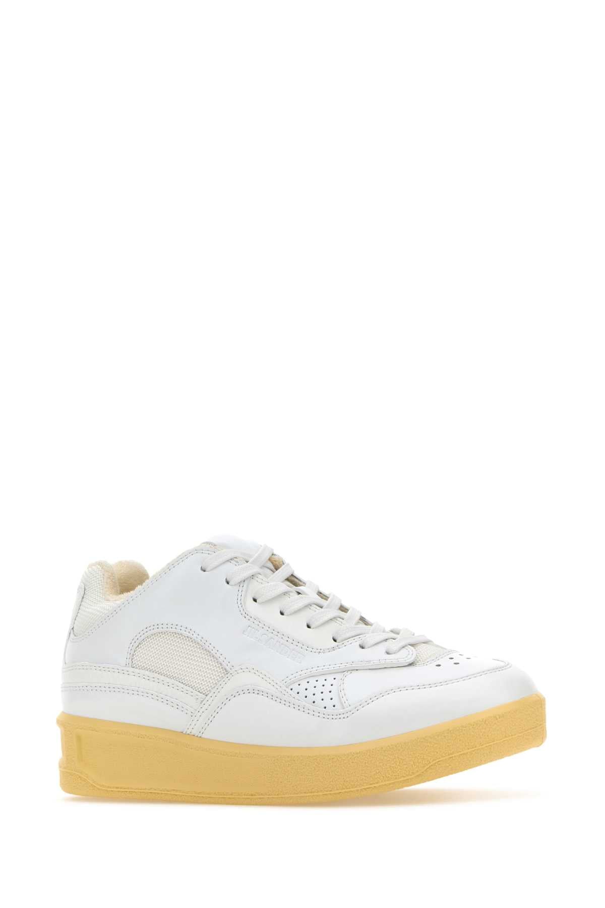 Jil Sander Women White Leather And Fabric Basket Sneakers by Luosophy