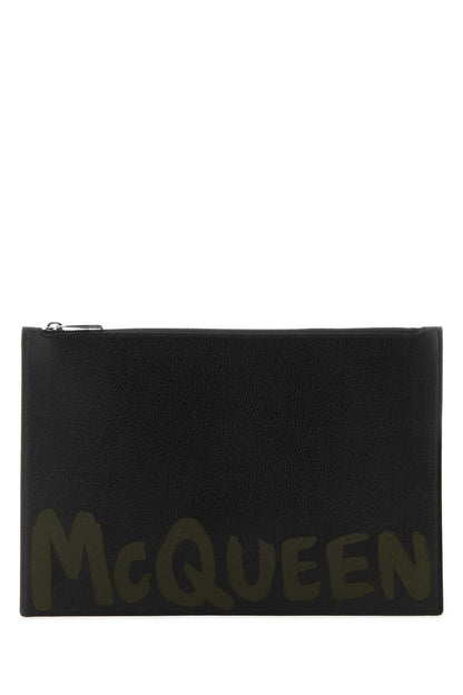Alexander Mcqueen Men Black Leather Clutch by Luosophy