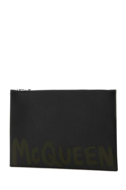 Alexander Mcqueen Men Black Leather Clutch by Luosophy