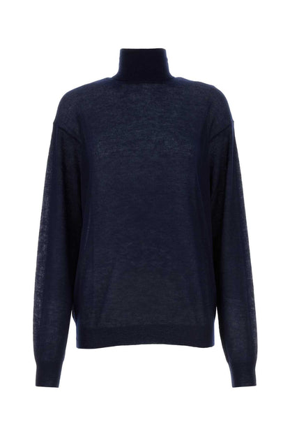 Prada Women Navy Blue Cashmere See-Through Sweater
