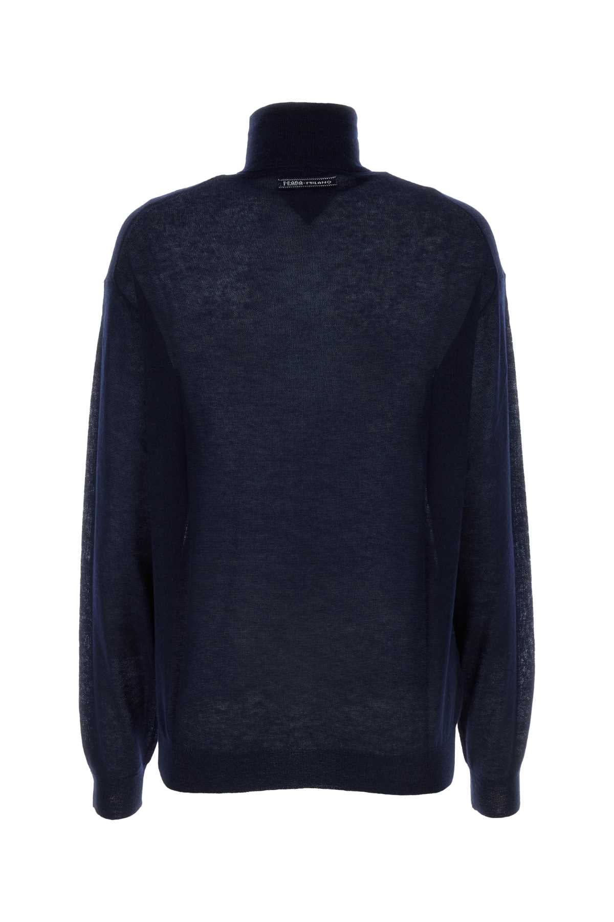 Prada Women Navy Blue Cashmere See-Through Sweater by Luosophy