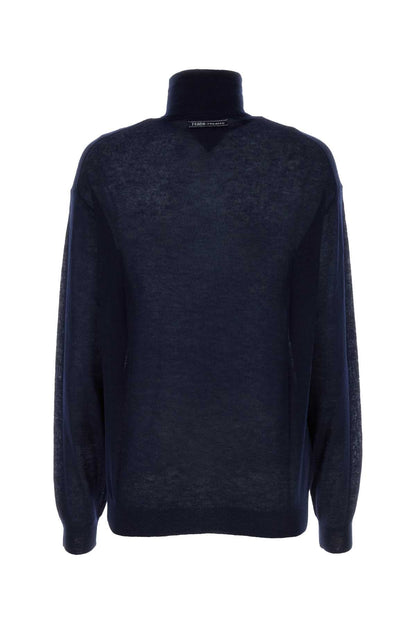 Prada Women Navy Blue Cashmere See-Through Sweater by Luosophy
