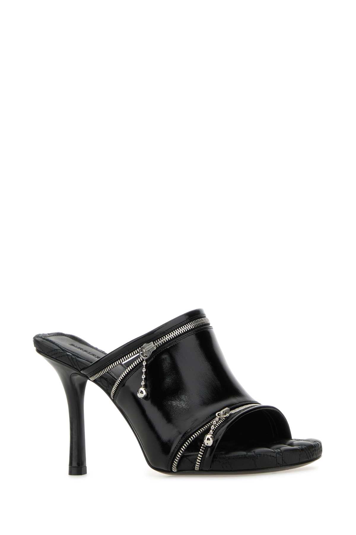 Burberry Women Black Leather Peep Mules by Luosophy