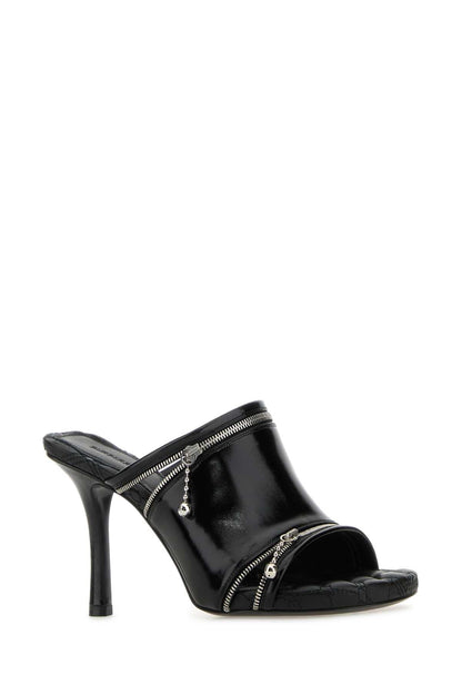 Burberry Women Black Leather Peep Mules by Luosophy