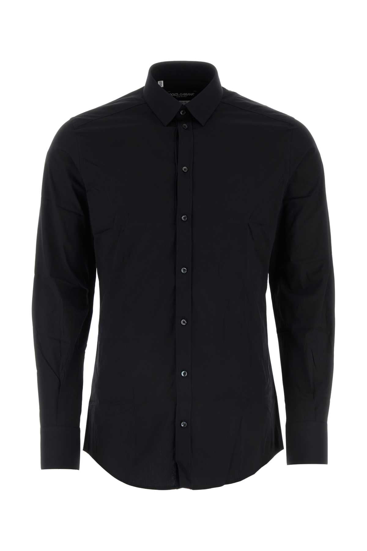 Dolce &amp; Gabbana Men Black Stretch Poplin Shirt
