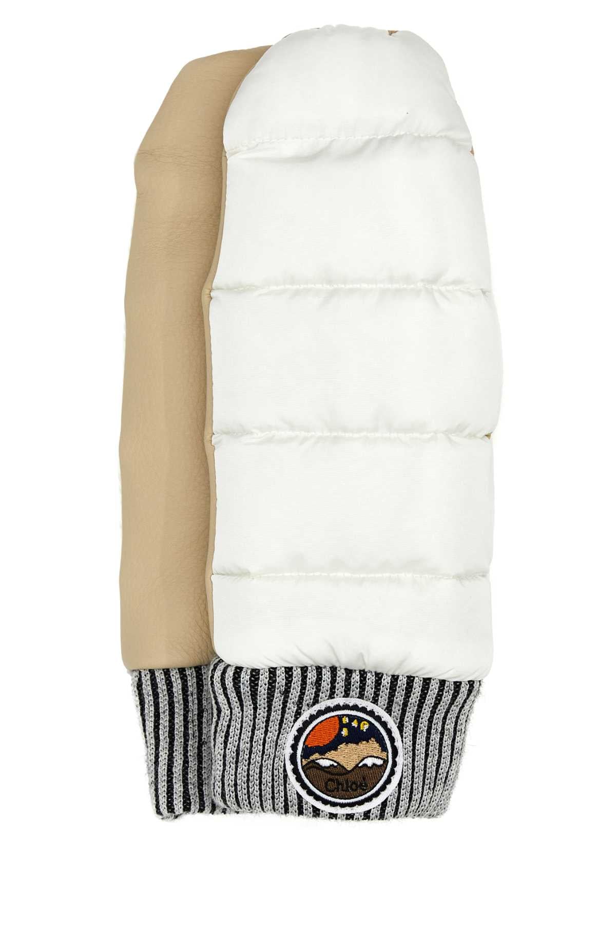 Chloe Women Two-Tone Nylon And Leather Gloves