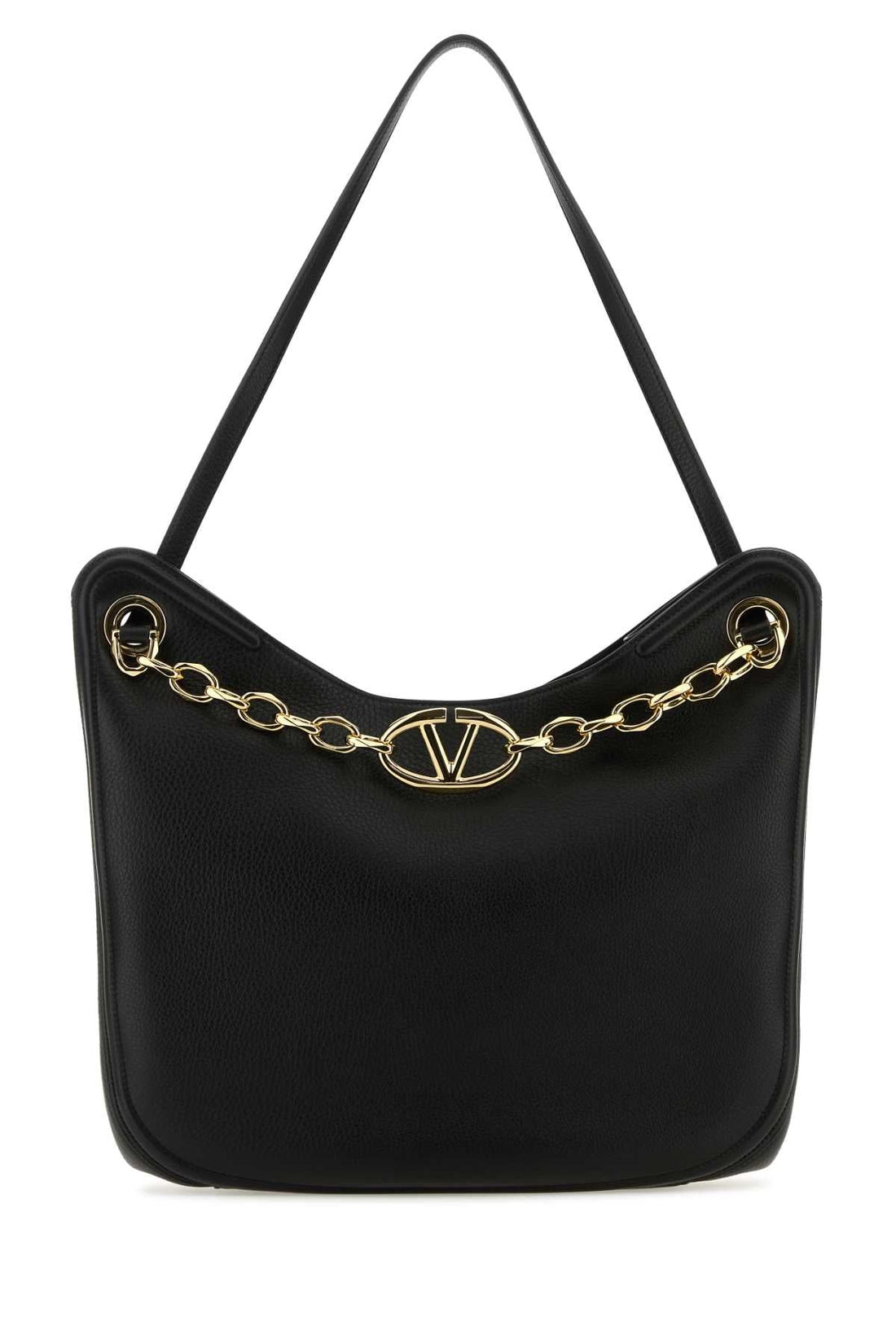 Valentino Garavani Women Black Leather Vlogo Moon Shopping Bag by Luosophy