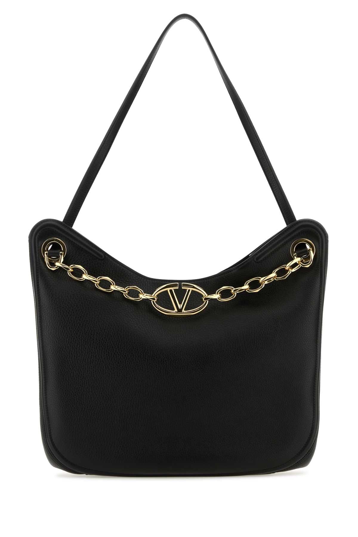 Valentino Garavani Women Black Leather Vlogo Moon Shopping Bag by Luosophy