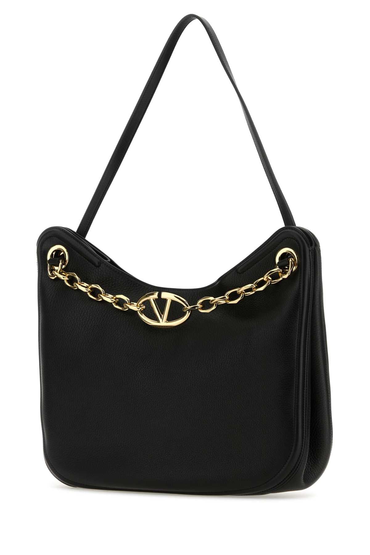 Valentino Garavani Women Black Leather Vlogo Moon Shopping Bag by Luosophy