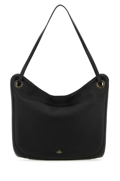 Valentino Garavani Women Black Leather Vlogo Moon Shopping Bag by Luosophy