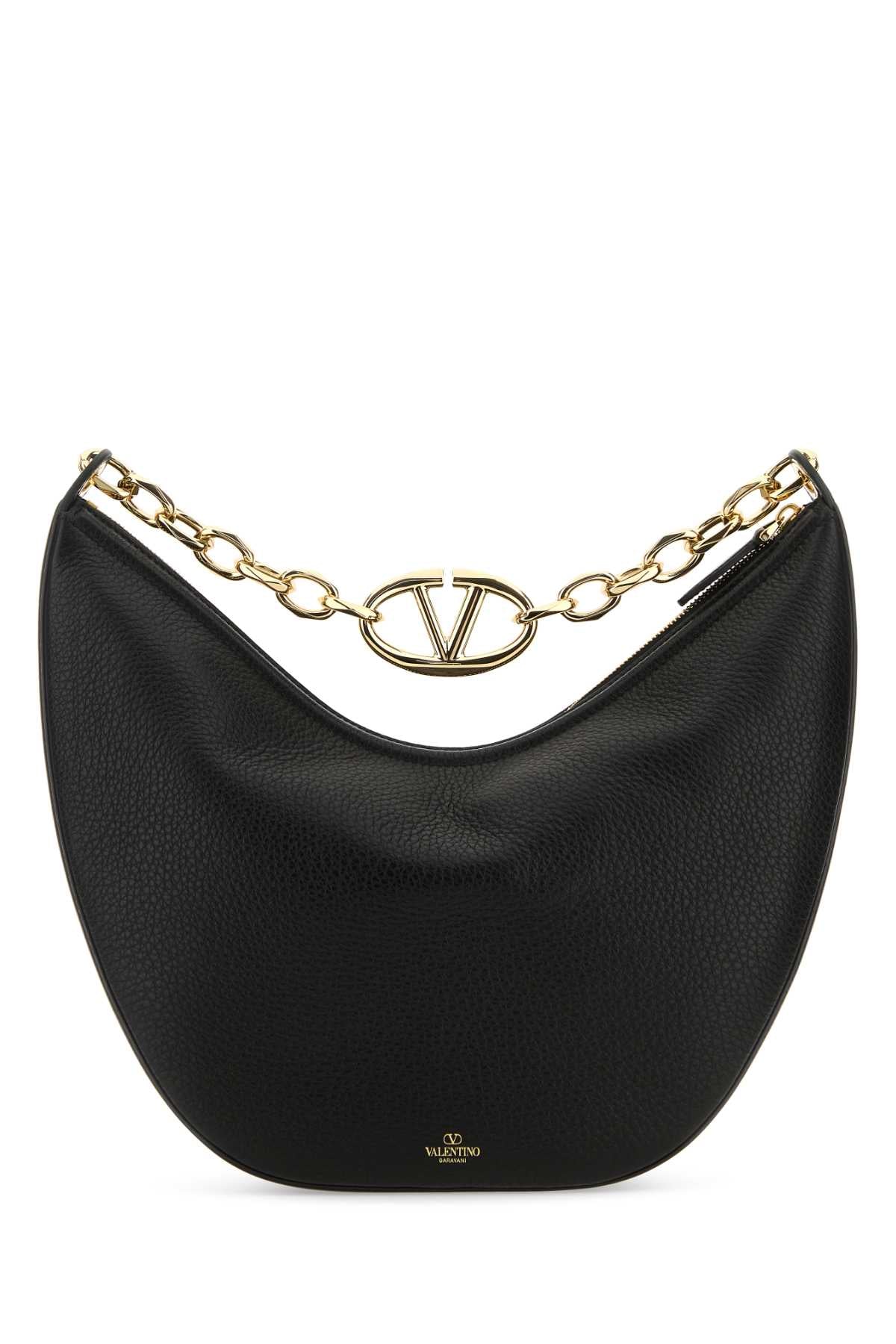 Valentino Garavani Women Black Leather Medium Hobo Vlogo Moon Shoulder Bag by Luosophy