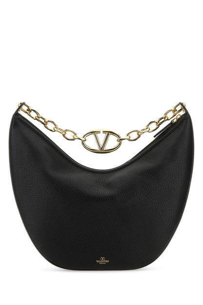 Valentino Garavani Women Black Leather Medium Hobo Vlogo Moon Shoulder Bag by Luosophy