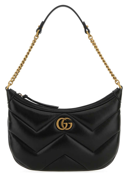 Gucci Women Black Leather Gg Marmont Shoulder Bag by Luosophy